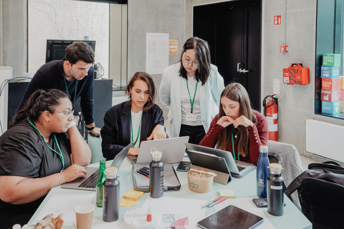 Students working in a group.