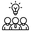 Icon displaying a group of peope and a lightbulb.
